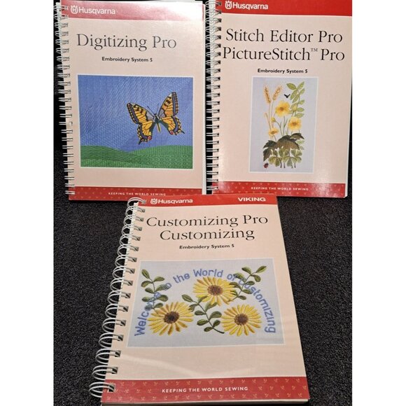 3 Husqvarna Viking Sewing Customizing Digitizing PictureStitch Embroidery Books - Picture 1 of 11